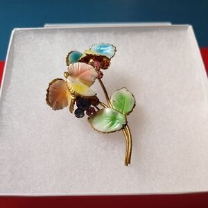 Vintage Austria Sweet Pea Multi colored Crystals Enamel Blossom Gold ToneBrooch